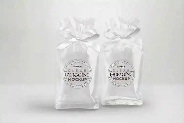 透明糖果袋与丝带包装袋子设计样机nosedropsmockup3