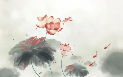 手绘古风水墨荷花插画海报背景古风中国风唯美植物