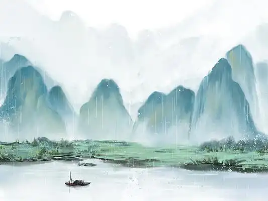 古风手绘插画中国风水墨山水水彩山水墨画鸟类森林素材水墨山水水彩