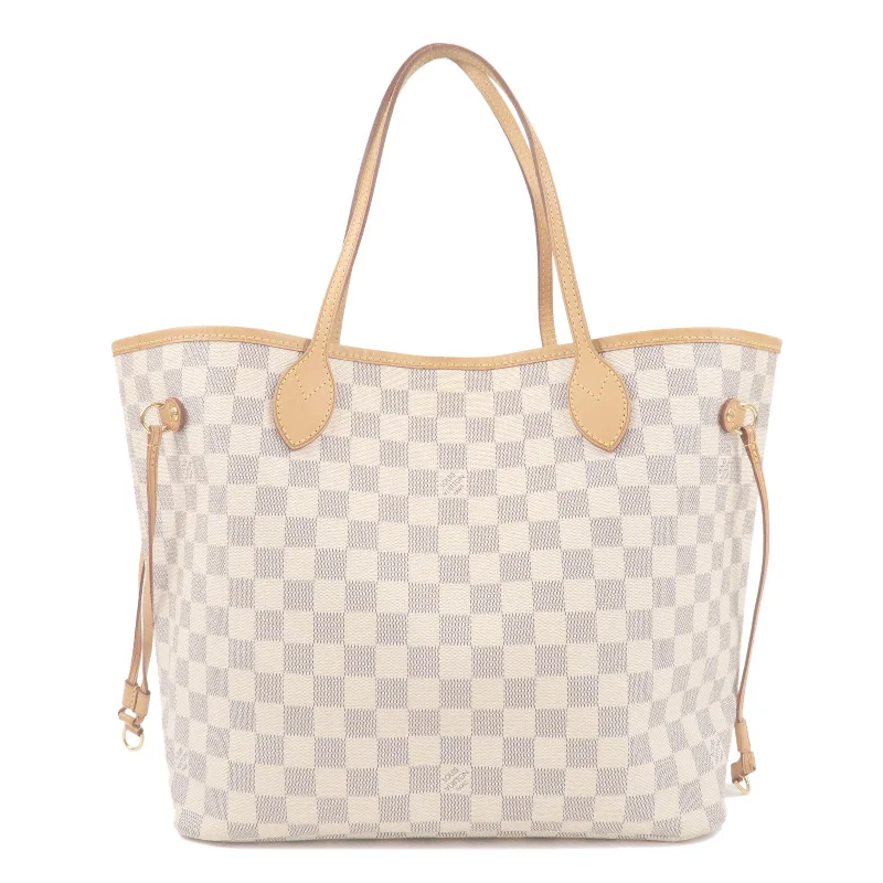 Louis Vuitton backpacks with a padded back panel for comfort during long - wearLouis Vuitton Damier Azur Neverfull MM Tote Bag Hand Bag N51107