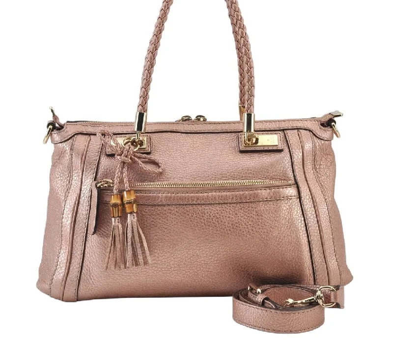 Women Gucci bags with a zip - around closure for securityWomen Gucci bags with a zip - around closure for securityAuthentic GUCCI Bamboo Bella Tassel 2Way Hand Bag Leather 282300 Pink 0905K