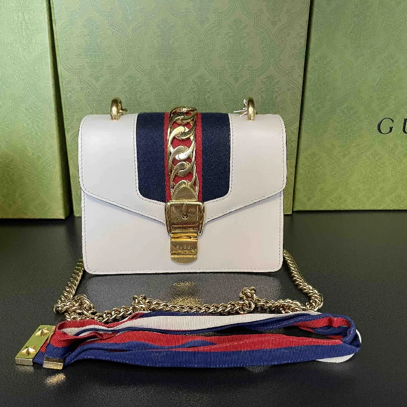 Gucci crossbody bags for women with adjustable leather strapsGucci crossbody bags for women with adjustable leather strapsGucci Sylvie White Leather Gold Chain Shoulder Bag Small