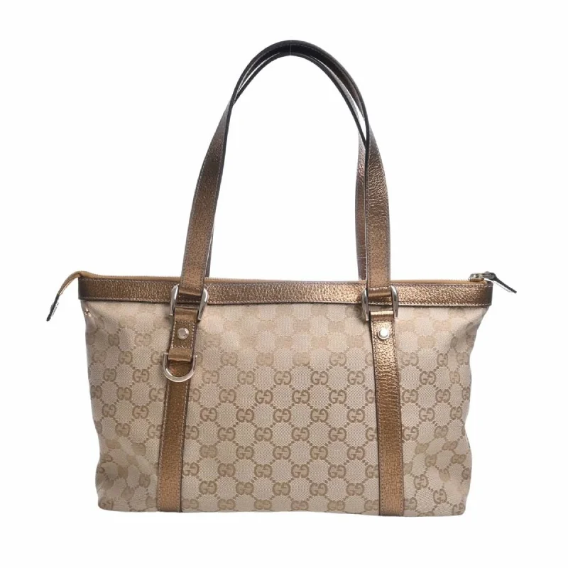 Gucci tote bags for women with a double - handle designGucci tote bags for women with a double - handle designGUCCI GG Canvas Leather Tote Bag 141470 Beige/Gold Women's