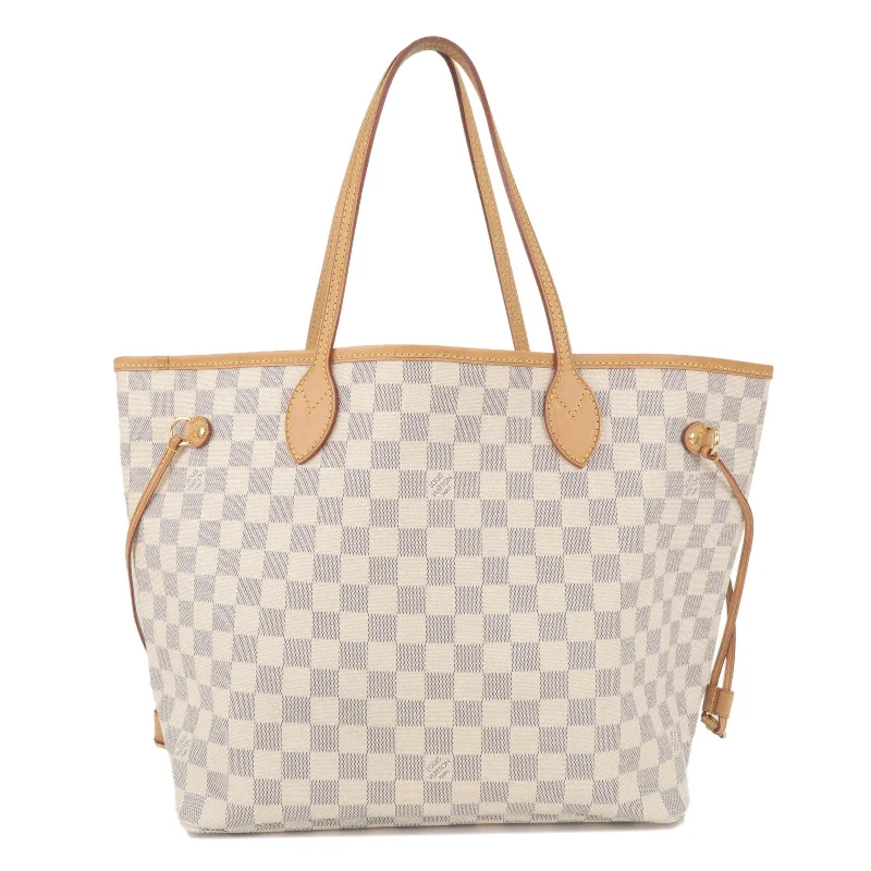 Louis Vuitton bags with a snap - button closure and a decorative charm for styleLouis Vuitton Damier Azur Neverfull MM Tote Bag N51107 F/S