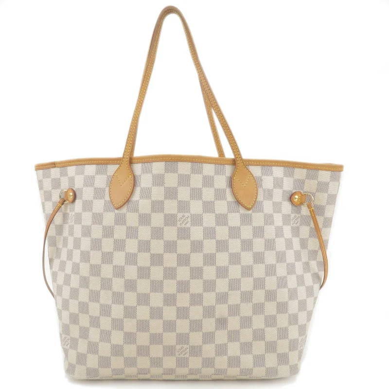 Louis Vuitton bags with a front - zip pocket for small items like keysLouis Vuitton Damier Azur Neverfull MM Tote Bag Hand Bag N51107