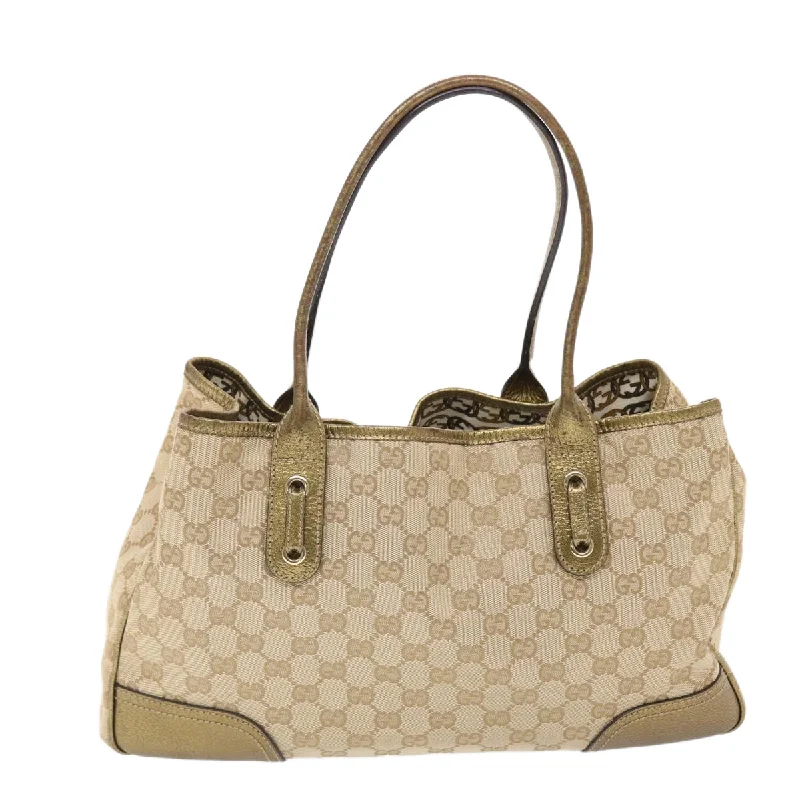 Gucci tote bags for women with a double - handle designGucci tote bags for women with a double - handle designGUCCI GG Canvas Princy Line Tote Bag Leather Gold Tone 163805  tb793