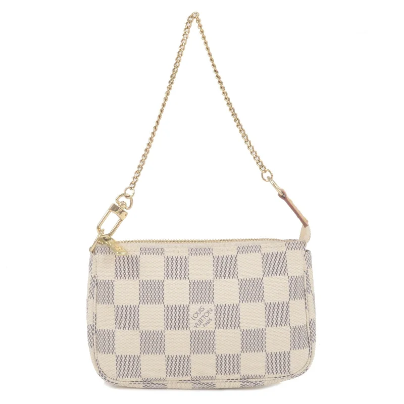 Louis Vuitton bags with a detachable mirror inside for on - the - go touch - upsLouis Vuitton Damier Azur Mini Pochette Accessoires Pouch N58010