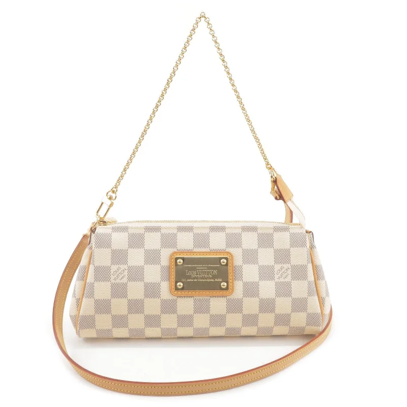 Ladies Louis Vuitton shoulder bags with a wide - width strap for comfortLouis Vuitton Damier Azur Eva 2 Way Pouch Shoulder Bag N55214