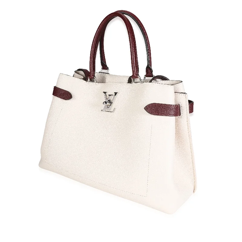 Ladies Louis Vuitton shoulder bags with a single - handle silhouetteLouis Vuitton Cream & Burgundy Grained Calf Leather Lockme Day Bag