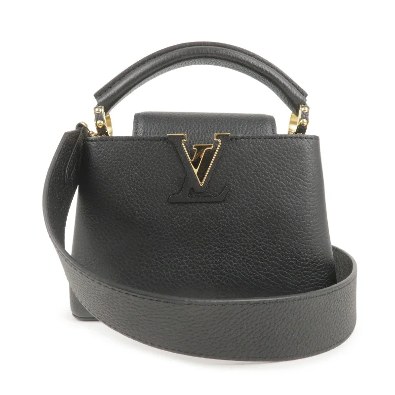 Louis Vuitton tote bags with a printed LV logo on the front for brand visibilityLouis Vuitton Capucines Mini 2Way Bag Hand Bag Black M56071