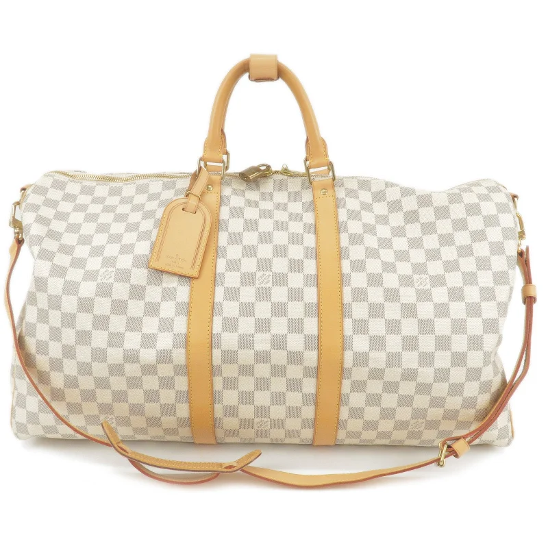 Louis Vuitton bags with a front - zip pocket for small items like keysLouis Vuitton Damier Azur Keep All Bandouliere 55 Bag M41429