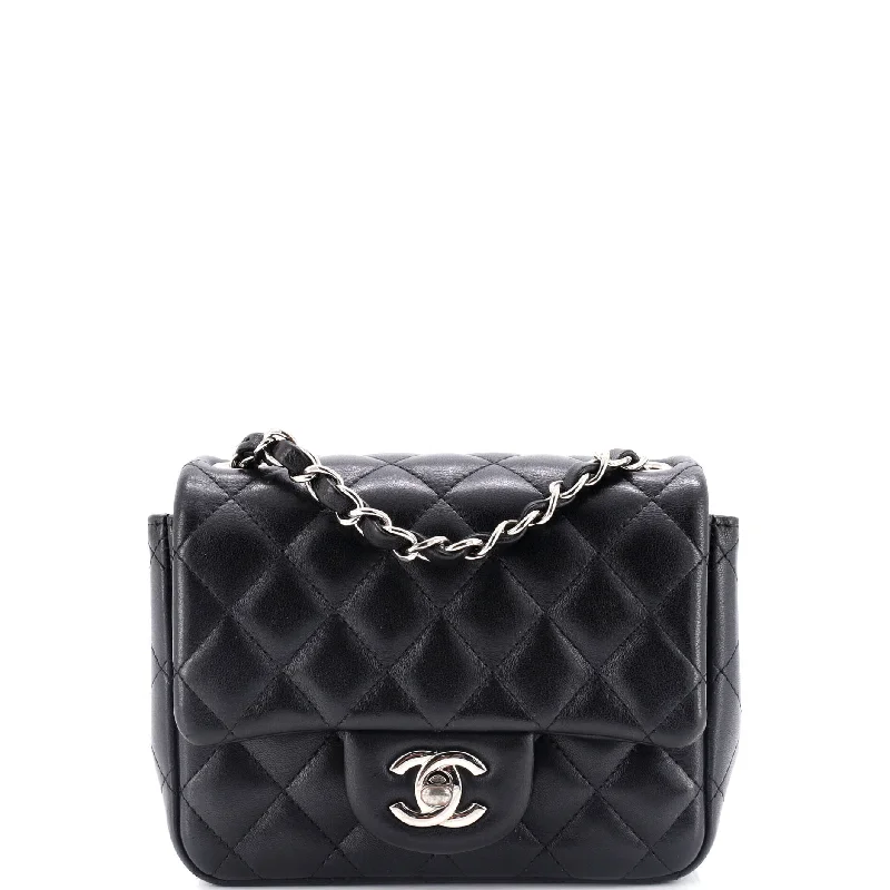 Square Classic Single Flap Bag Quilted Lambskin Mini