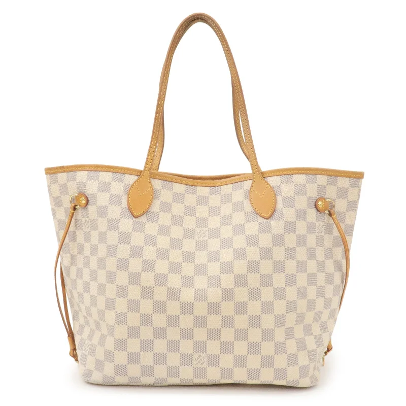 Louis Vuitton handbags with a patent - leather finish for a shiny lookLouis Vuitton Damier Azur Neverfull MM Tote Bag Hand Bag N51107