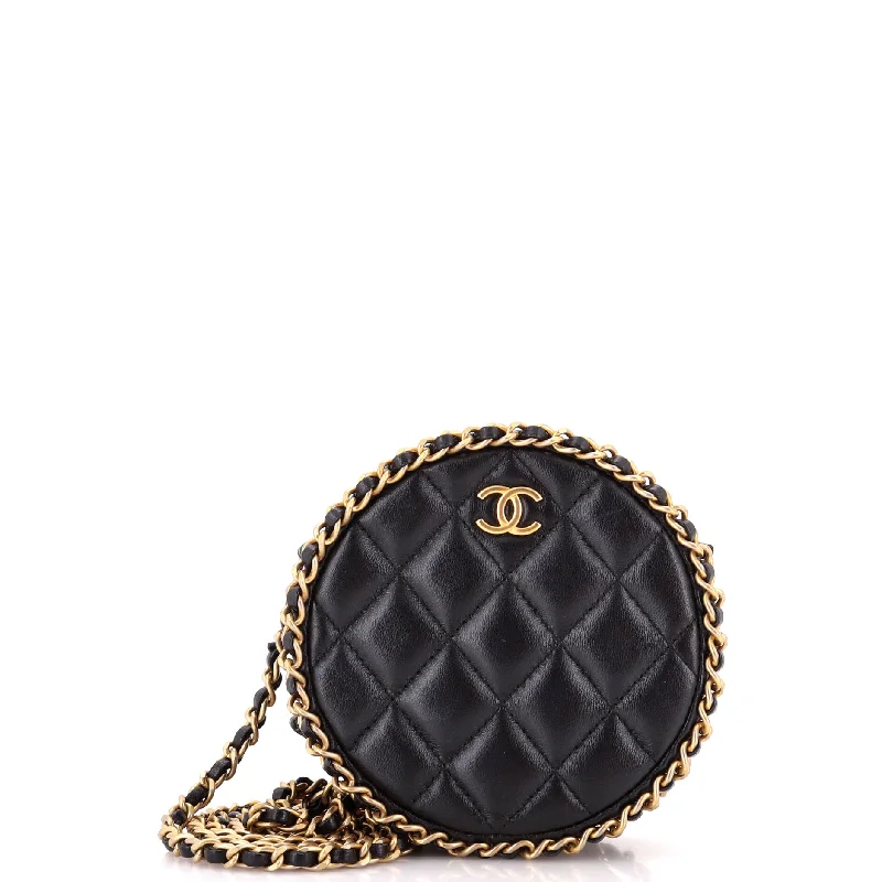 Chain Around Round Clutch with Chain Quilted Lambskin