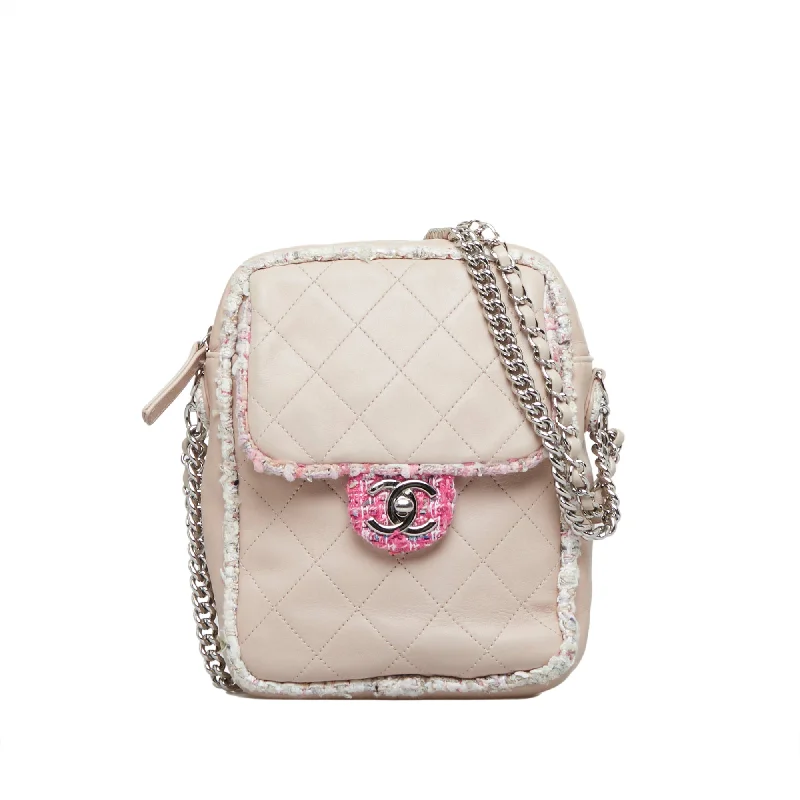 Balenciaga First medium size with gold - tone hardware accentsWhiteBalenciaga First small size with suede leather constructionPink Chanel Elegant Tweed Crossbody