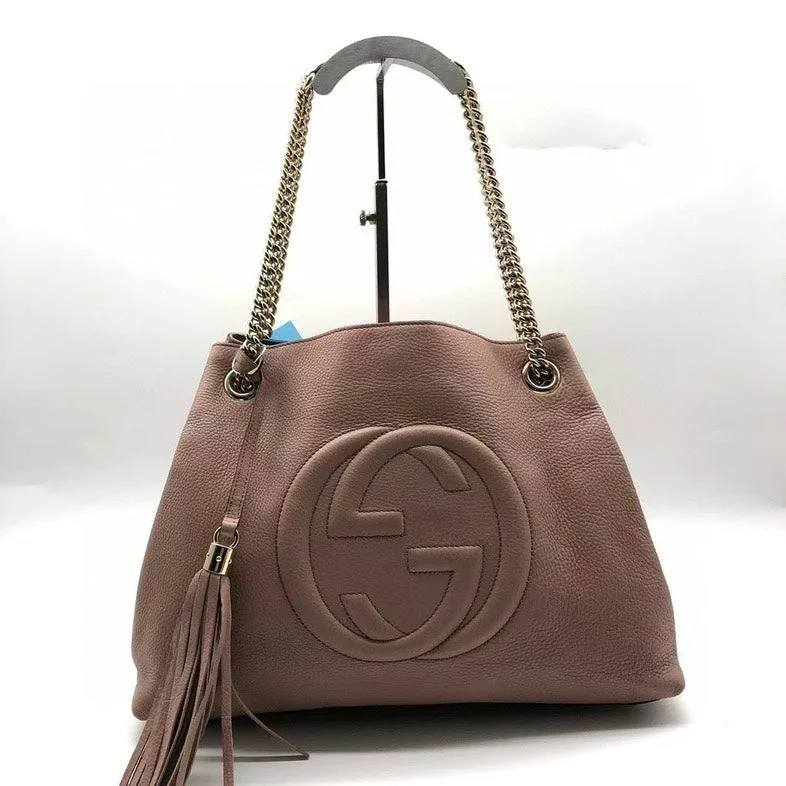 Gucci tote bags for women with a double - handle designGucci tote bags for women with a double - handle designGucci Soho Rose Beige Leather Chain Shoulder Bag Large