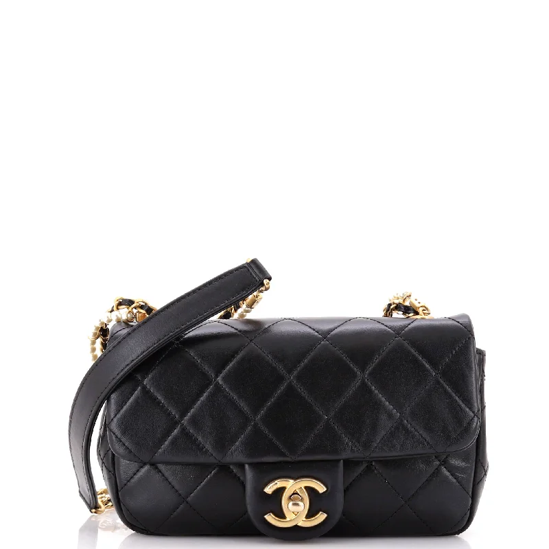 Pearl Chain Flap Bag Quilted Lambskin with Pearls Mini