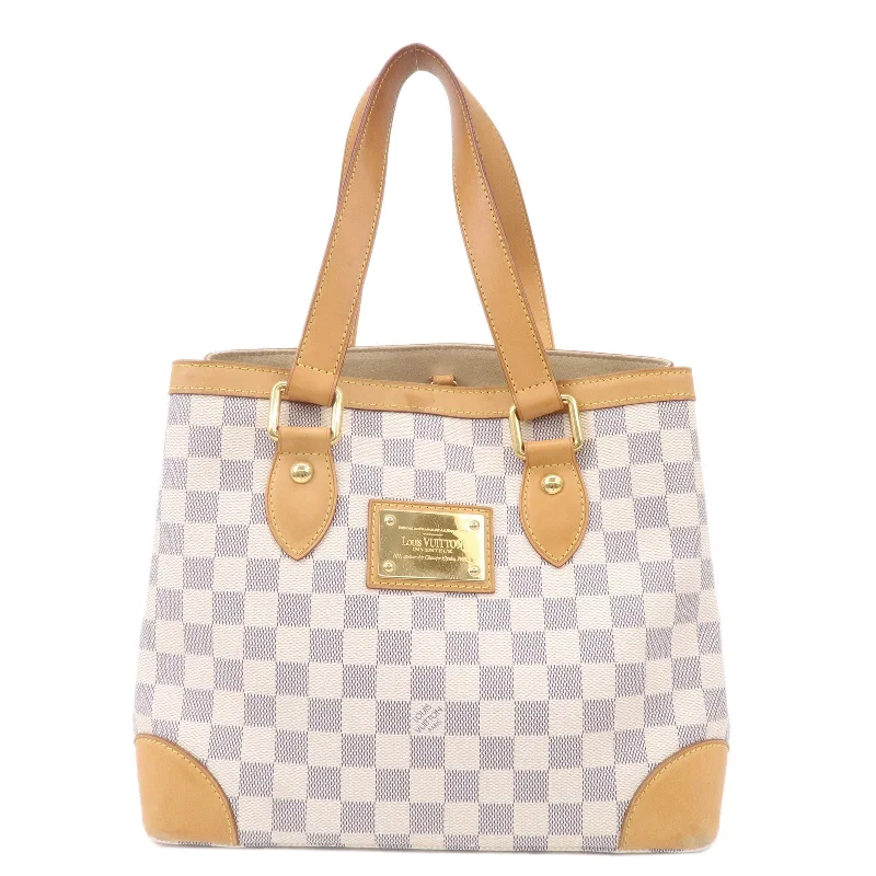 Louis Vuitton tote bags with a printed LV logo on the front for brand visibilityLouis Vuitton Damier Azur Hampstead PM Hand Bag Ivory N51207