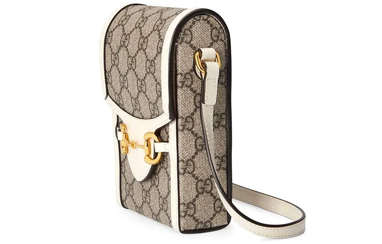 Ladies Gucci shoulder bags with a magnetic - closure flapLadies Gucci shoulder bags with a magnetic - closure flapGUCCI Horsebit 1955 Logo Canvas Phone Bag Box Shoulder Messenger Bag Mini / Ebony / White Unisex 625615-92TCG-9761