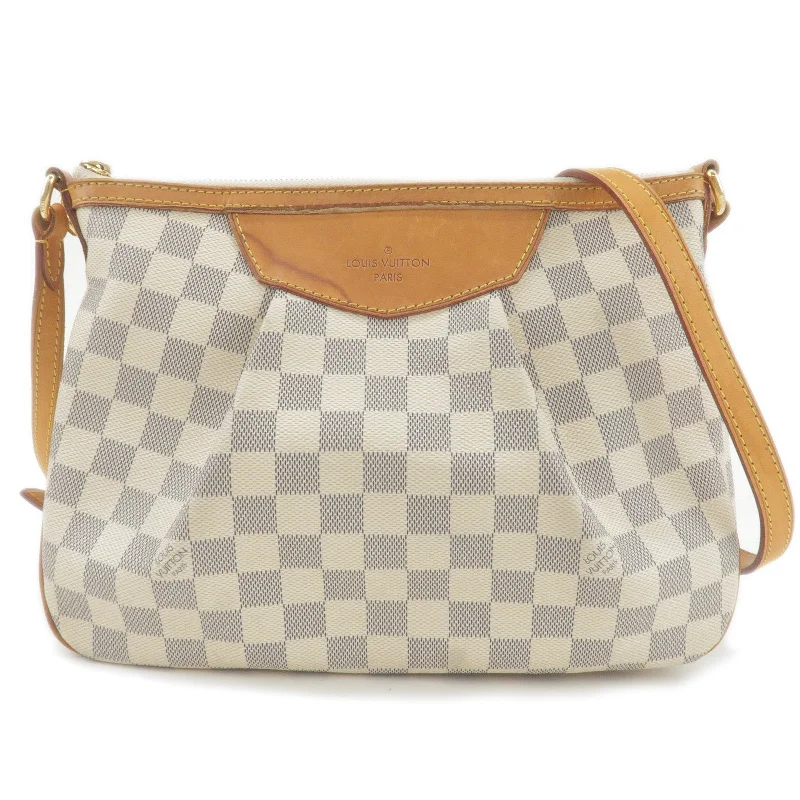 Louis Vuitton handbags with a patent - leather finish for a shiny lookLouis Vuitton Damier Azur Siracusa PM Shoulder Bag N41113