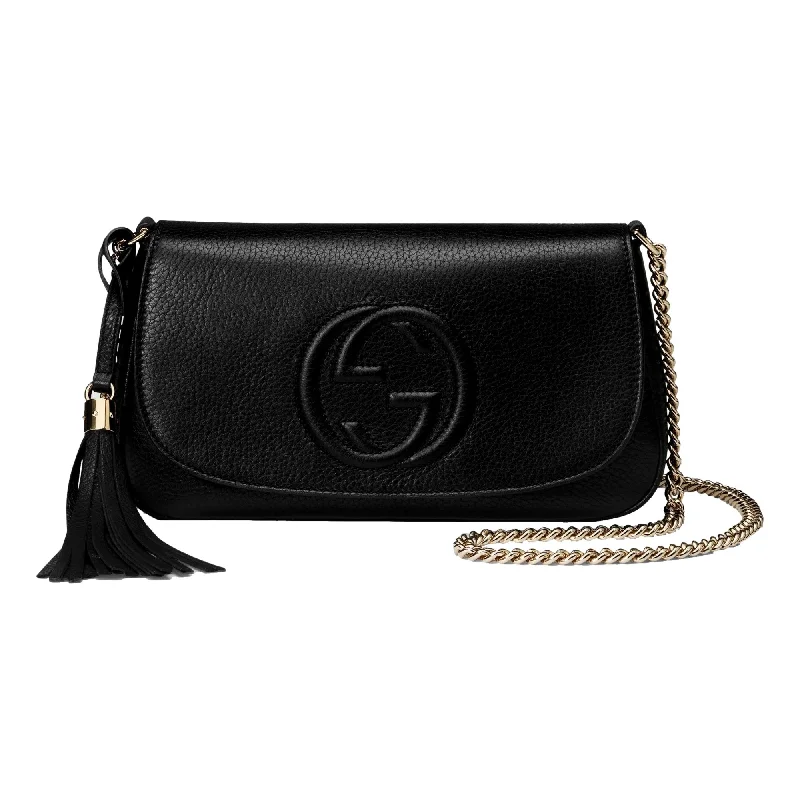 Women Gucci Sylvie bags with a monogram - embossed leatherWomen Gucci Sylvie bags with a monogram - embossed leatherGucci Soho Disco GG Black Calf Leather Tassel Chain Crossbody Bag