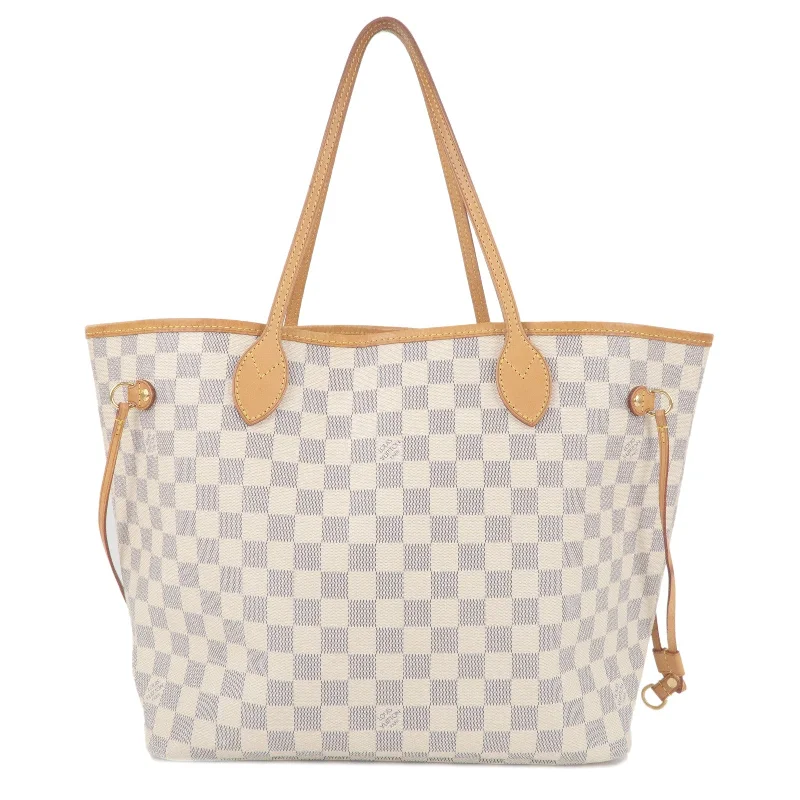 Louis Vuitton bags with a front - zip pocket for small items like keysLouis Vuitton Damier Azur Neverfull MM Tote Bag N51107