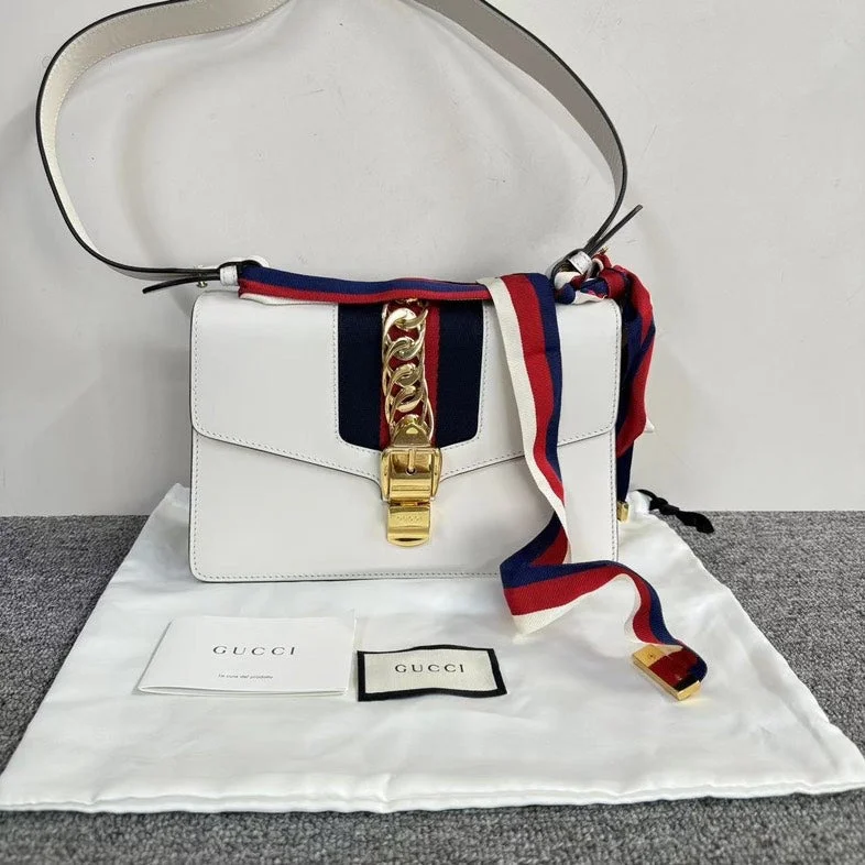 Women Gucci bags with a zip - around closure for securityWomen Gucci bags with a zip - around closure for securityGucci Sylvie White Leather Shoulder Bag with Dustbag