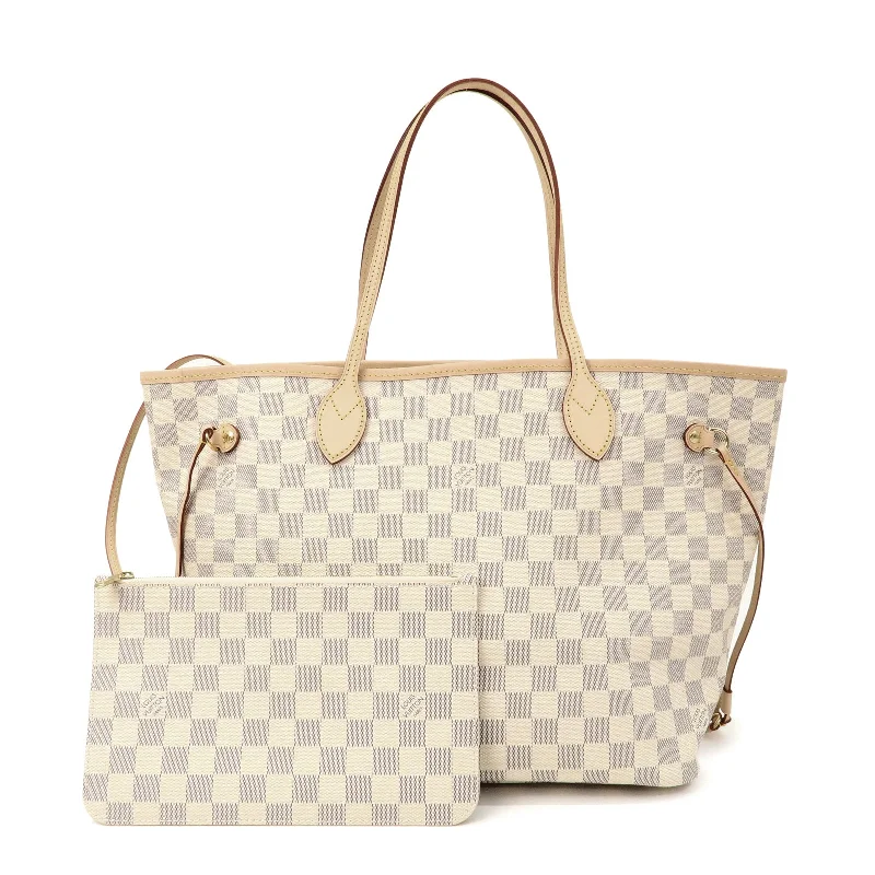 Louis Vuitton handbags with a back - zip pocket for storing valuablesLouis Vuitton Damier Azur Neverfull MM Tote Bag N41361