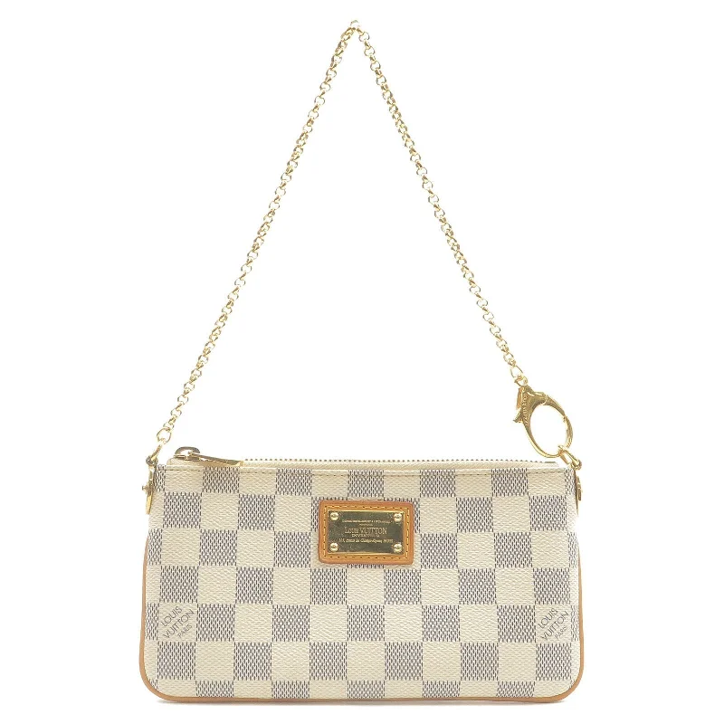 Louis Vuitton crossbody bags with a woven leather strap for textureLouis Vuitton Damier Azur Pochette Milla MM Mini Pouch N60027