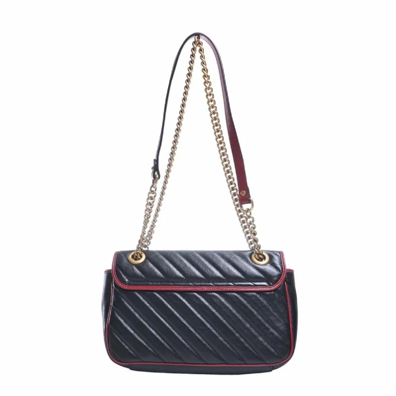 Women Gucci crossbody bags in a bold red colorWomen Gucci crossbody bags in a bold red colorGUCCI GG Marmont Leather Chain Shoulder Bag 443497 Black/Red Women's