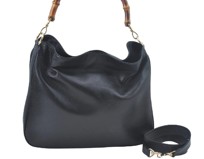 Ladies Gucci shoulder bags with a single - handle designLadies Gucci shoulder bags with a single - handle designAuthentic GUCCI Bamboo Shoulder Bag Leather Black L0344