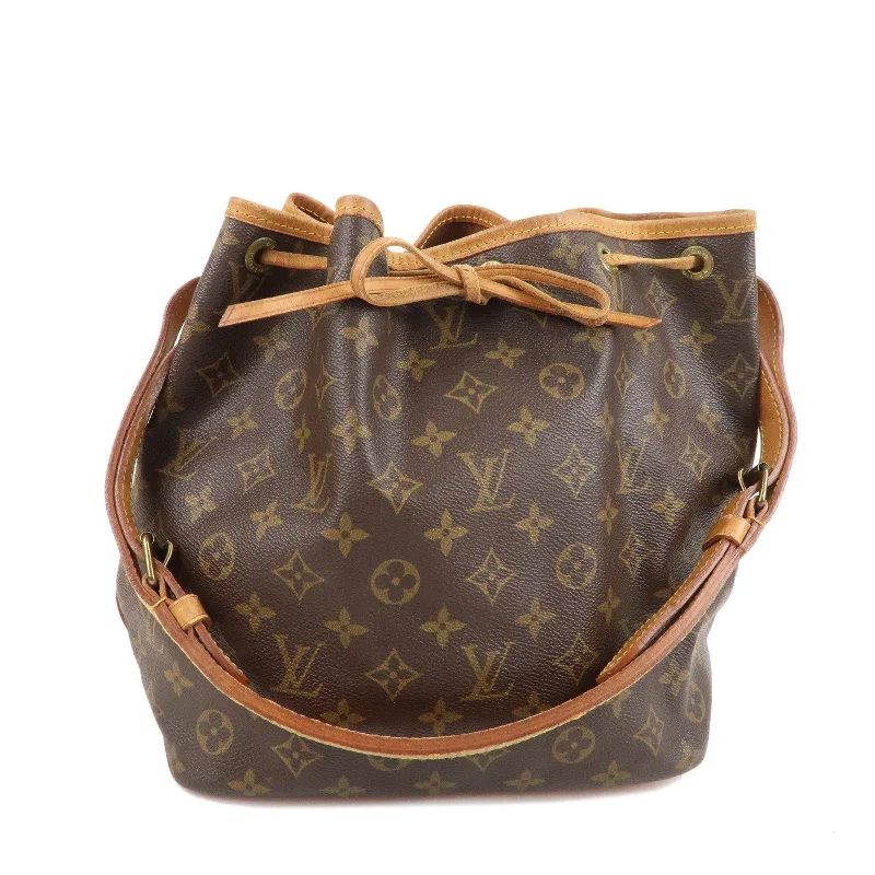 Louis Vuitton bags with a snap - button closure and a decorative charm for styleLouis Vuitton Monogram Petit Noe Shoulder Bag Brown M42226