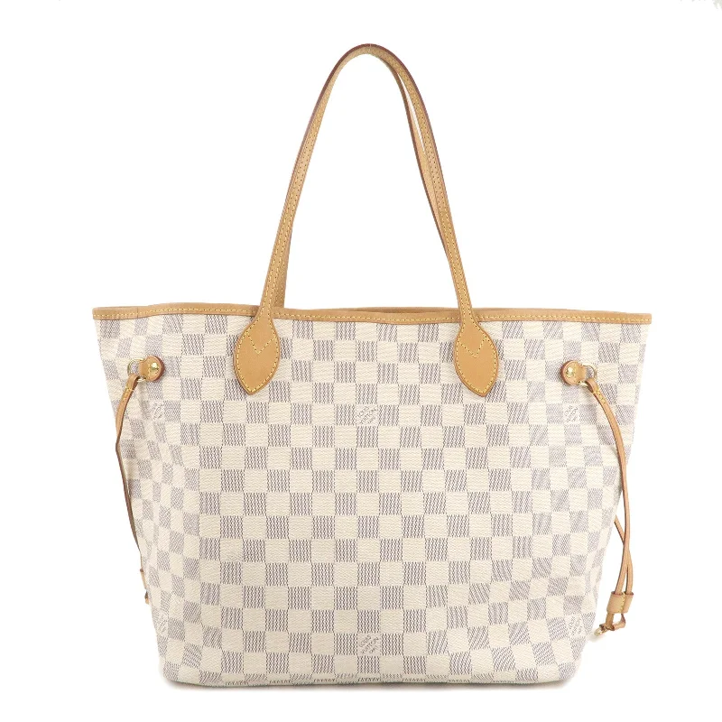 Louis Vuitton handbags with a beaded trim for a touch of glamourLouis Vuitton Damier Azur Neverfull MM Tote Bag N51107