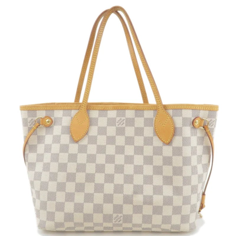 Ladies Louis Vuitton shoulder bags with a magnetic - closure flap for easeLouis Vuitton Damier Azur Neverfull PM Tote Bag Hand Bag N51110