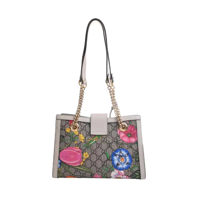 Ladies Gucci shoulder bags with a tassel decorationLadies Gucci shoulder bags with a tassel decorationGUCCI GG Supreme Flora Padlock Small Chain Shoulder Bag 498156 Beige/White Women's