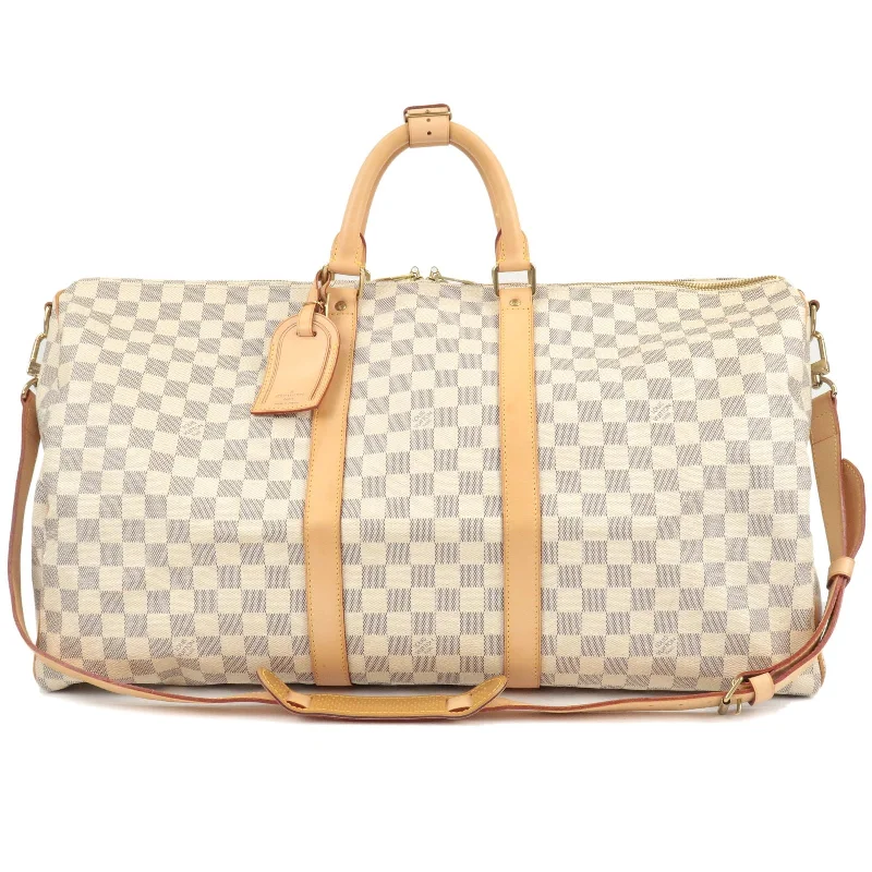 Louis Vuitton crossbody bags with a woven leather strap for textureLouis Vuitton Damier Azur Keep All Bandouliere 55 Bag M41429