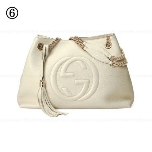 Women Gucci bags with a snap - button closure and a decorative charmWomen Gucci bags with a snap - button closure and a decorative charmGucci Soho Ivoire Ivory Gold Double Chain White Hobo Leather Shoulder Bag 1 NEW