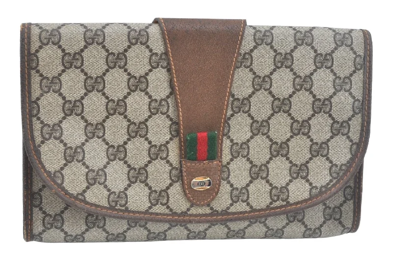 Gucci handbags for women with a metal - framed claspGucci handbags for women with a metal - framed claspAuth GUCCI Web Sherry Line Clutch Hand Bag Purse GG PVC Leather Brown Junk L0346