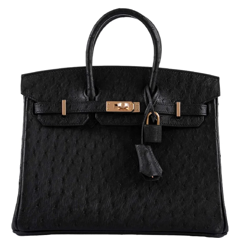 Hermes Birkin 25 Black Ostrich Rose Gold Hardware - 2021, Z