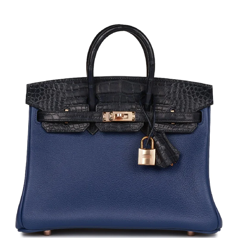 Hermes Birkin 25 Bleu Saphir and Marine Matte Alligator and Togo Touch Rose Gold Hardware