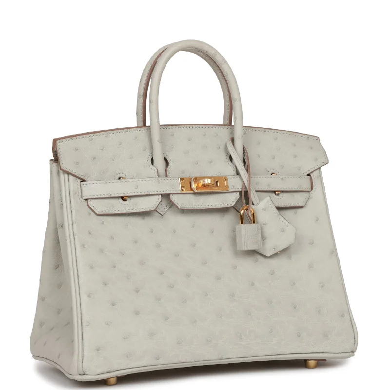 Hermes Birkin 25 Gris Perle Ostrich Gold Hardware