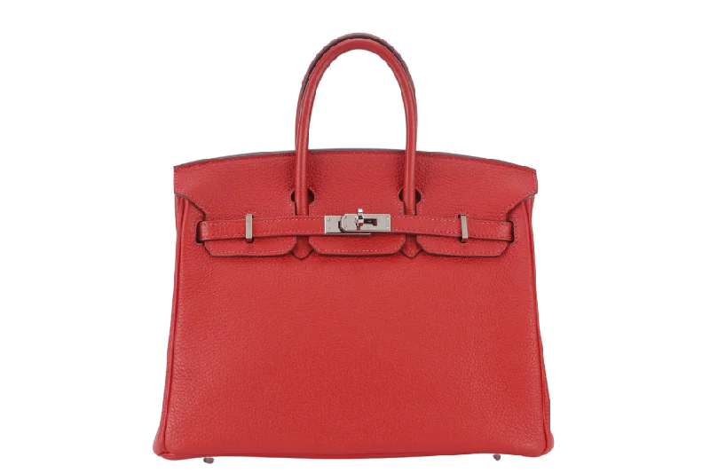 HERMES BIRKIN 25 STAMP P (YEAR 2021) ROUGE VERMILLION TOGO SILVER HARDWARE WITH LOCKKEYS AND DUST COVER