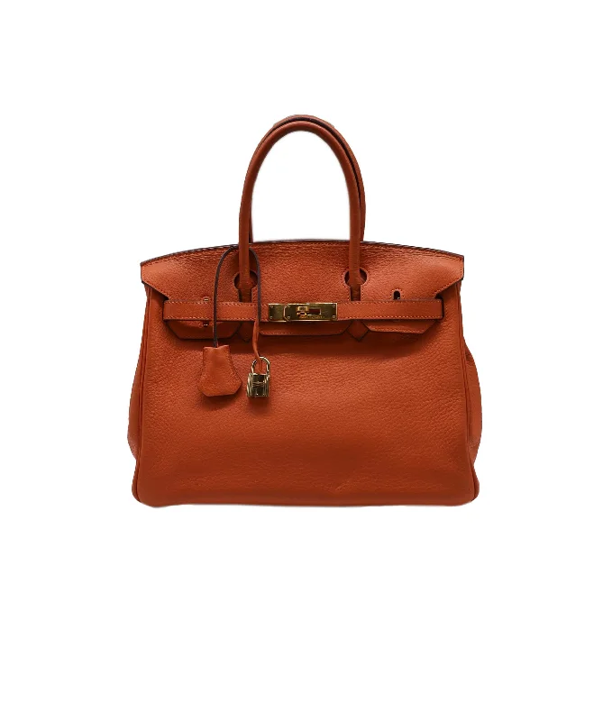 Hermes Birkin 30 Orange Clemence with Dustbag, Clochette, Padlock & keys GHW RJC4407