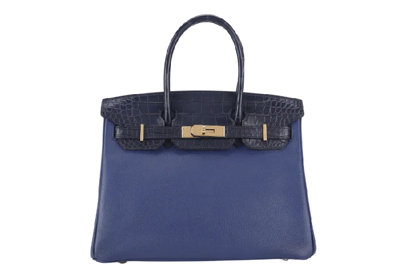 HERMES BIRKIN 30 STAMP C (YEAR 2018) TOUCH BLUE MARINE BLUE SAPPHIRE MATTE ALLIGATOR-NOVILLO LEATHER GOLD HARDWARE WITH KEYS,LOCK, RAINCOAT AND DUST COVER