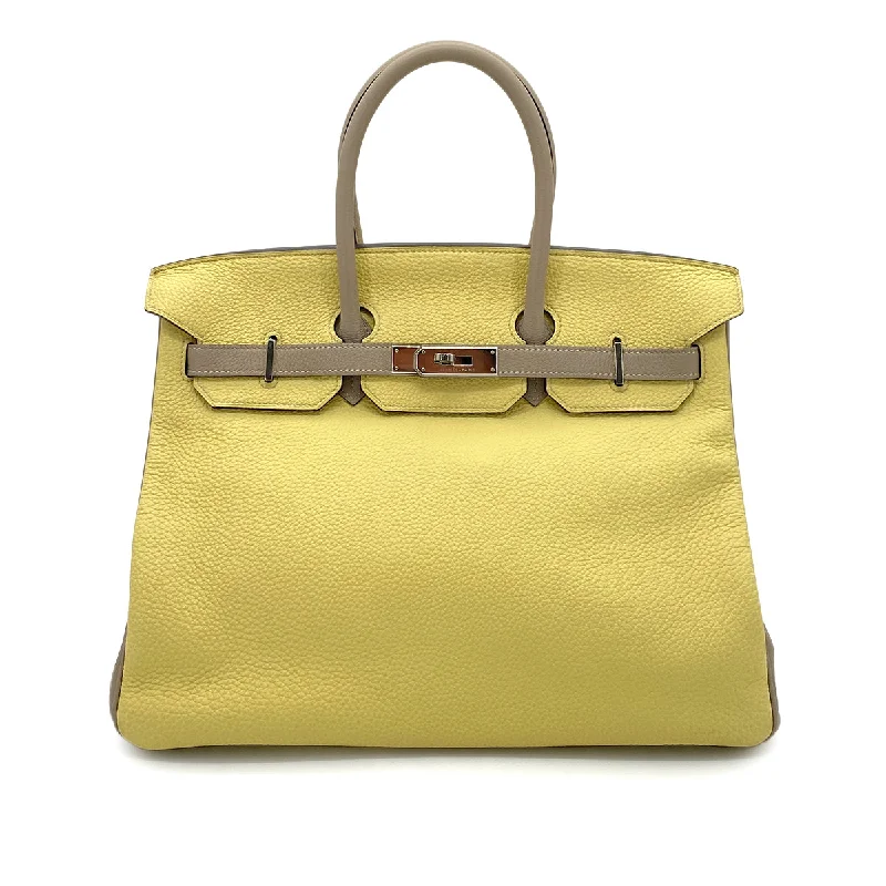 HERMES BIRKIN 35 JAUNE POUSSIN GRIS TOURTERELLE TAURILLON CLEMENCE HAND BAG T SHW SPO 90255359