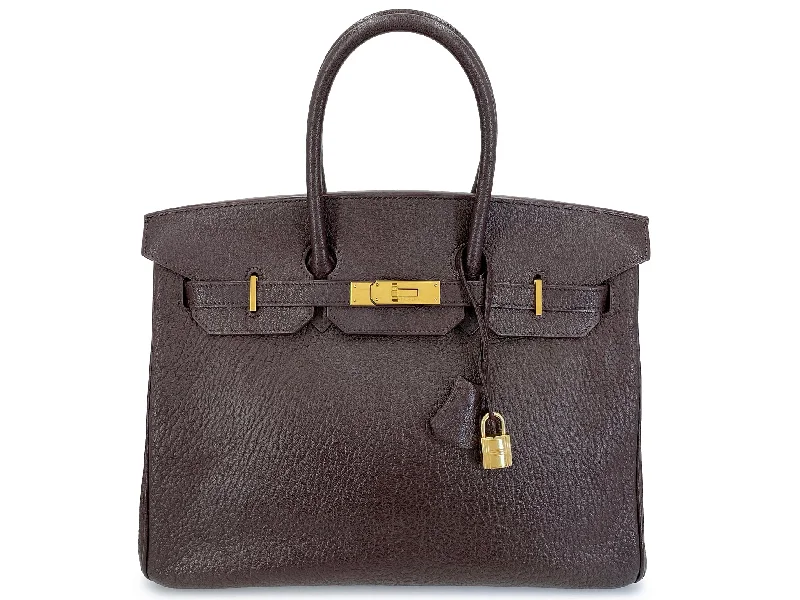 Hermès Brown Chevre Goatskin Birkin 35 Tote Bag 24k GHW