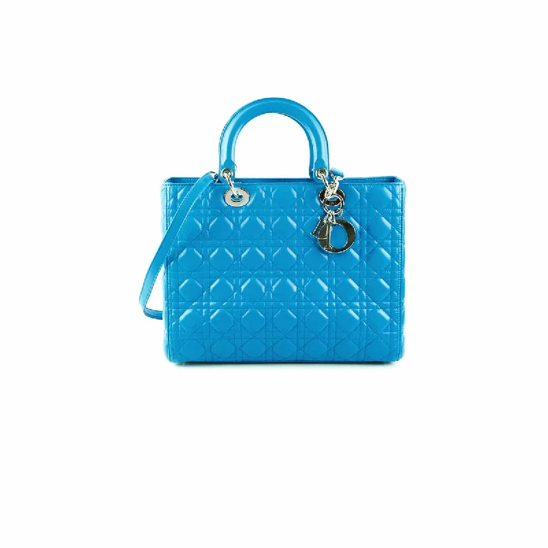 Christian Dior bags with a zip - top closure and multiple compartmentsDior Large Lady Dior Turquoise Cannage Lambskin