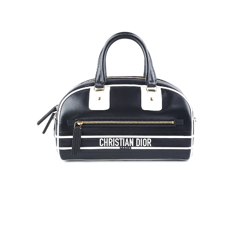 Christian Dior handbags with a removable shoulder strap for versatilityDior Small Dior Vibe Zip Bowling Bag Black and White Smooth Calfskin