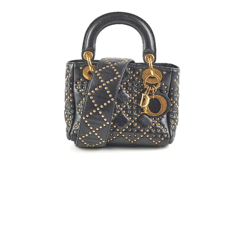 Christian Dior handbags with a removable shoulder strap for versatilityLady Dior Studded Black Mini