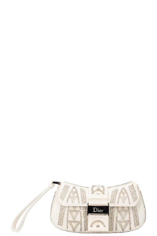 Christian Dior handbags with a removable shoulder strap for versatilityCHRISTIAN DIOR Columbus Clutch Embroidered White